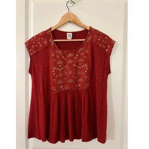 Anthropologie Akemi + Kin Orange Jersey Embroidered Top - Size XS